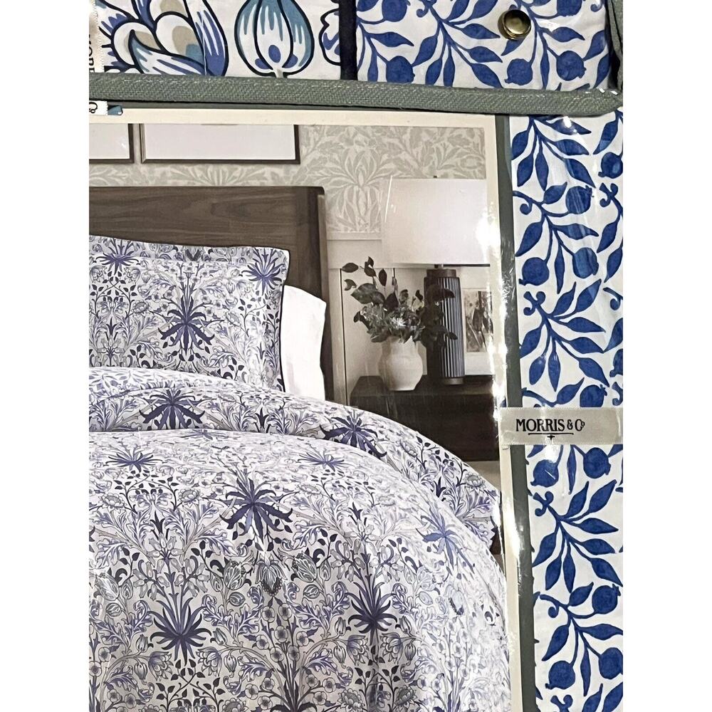 William MORRIS & CO. KING Duvet Cover Set Blue White Reversible COTTON - Picture 8 of 16